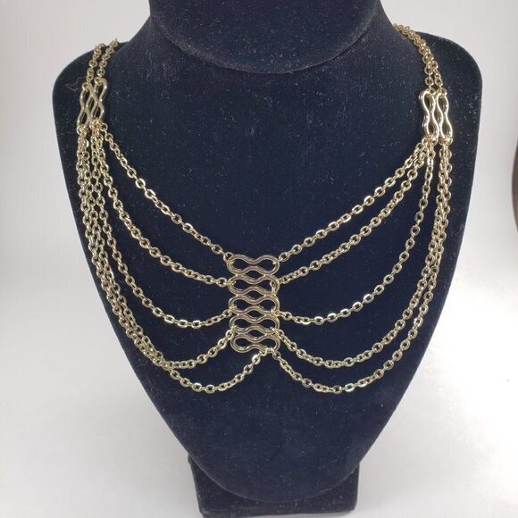 Polished Multi strand Gold-tone Statement Necklace - Picture 2 of 6